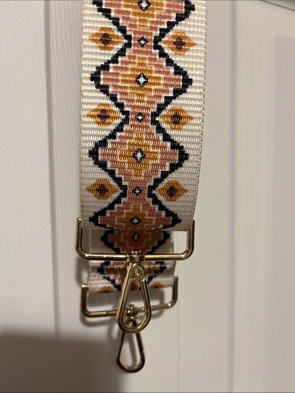 Geometric Strap in Cream, Black & Mustard with Gold Hardware